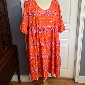 Emery Rose 3XL shift dress, orange with roses, very pretty!